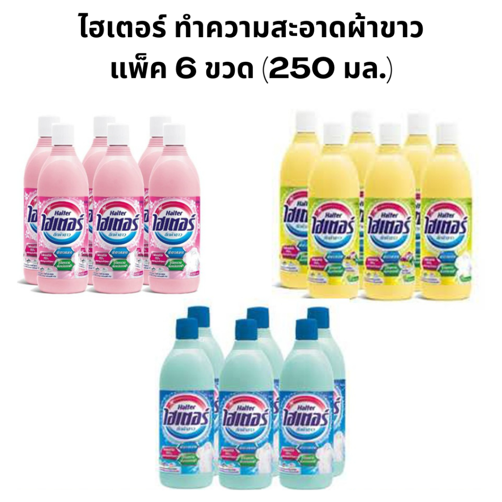 (แพ็ค 6 ขวด) ไฮเตอร์ ทำความสะอาดผ้าขาว ขนาด 250 มล.
