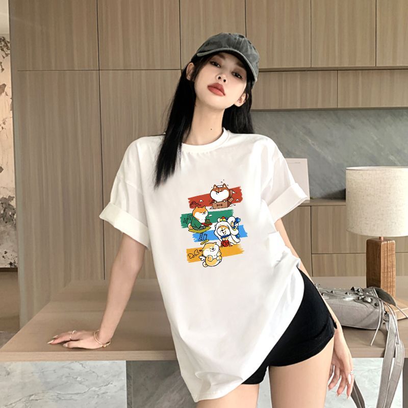 You-T [พร้อมส่ง] เสื้อ oversize ทรงหลวม ผ้าcotton 100% คอกว้าง เสื้อยืดทูโทน ไม่หด ลาย“DOG”