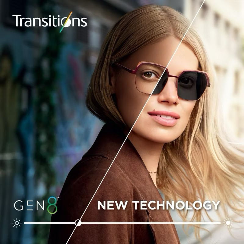เลนส์กันแสงสีฟ้าและออกแดดเปลี่ยนสี รุ่นTransitions Lens Gen8 รุ่นใหม่ล่าสุดของ ยี่ห้อ Essilor