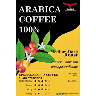 มล็ดกาแฟคั่วเข้ม อาราบิก้า100% Arabica coffee bean (Medium-Dark roast 500 g.)