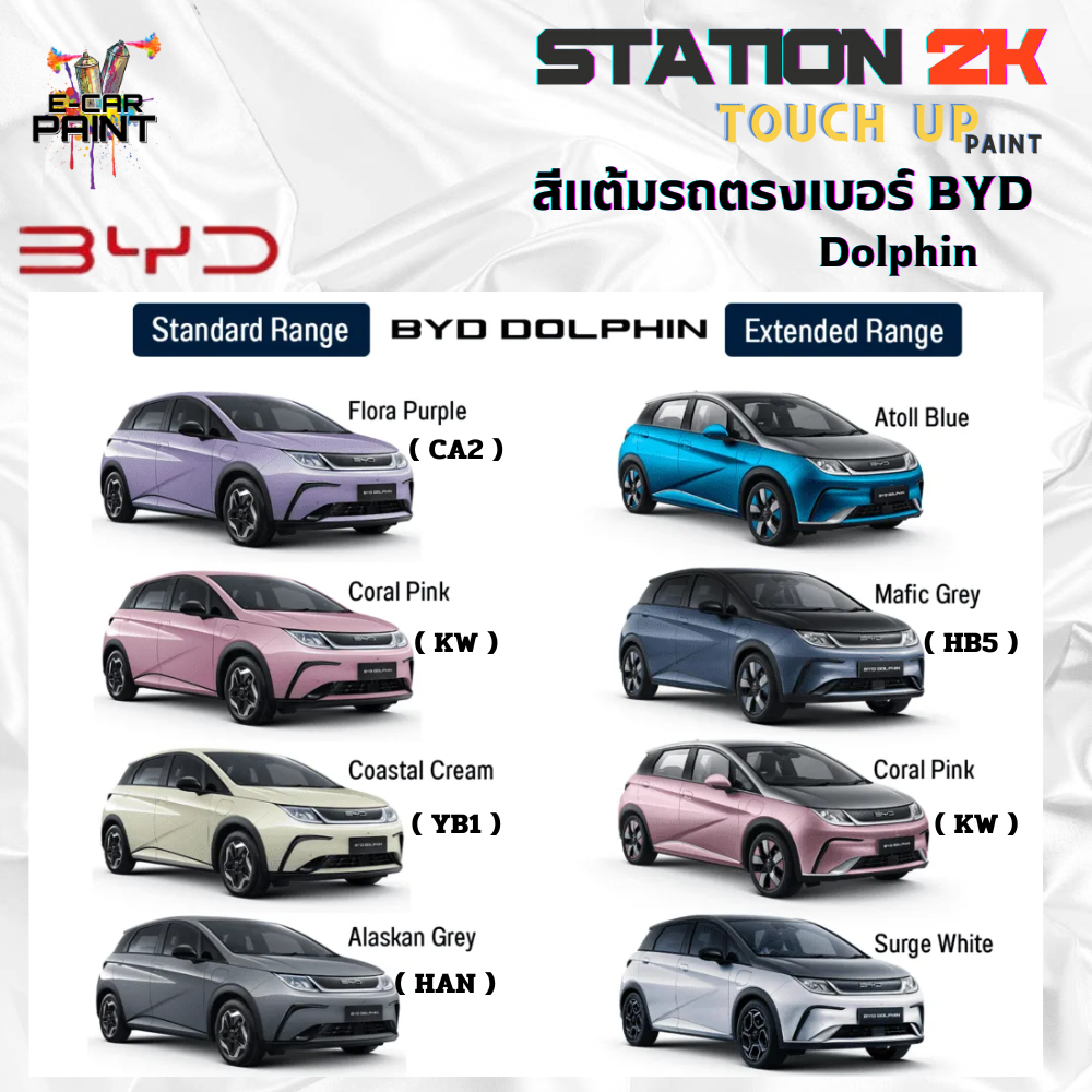 สีแต้มรถ BYD Dolphin บีวายดี ดอลฟิน พร้อมใช้งาน  ง่าย สะดวก ประหยัดคุ้มราคา ขนาด 15 ml