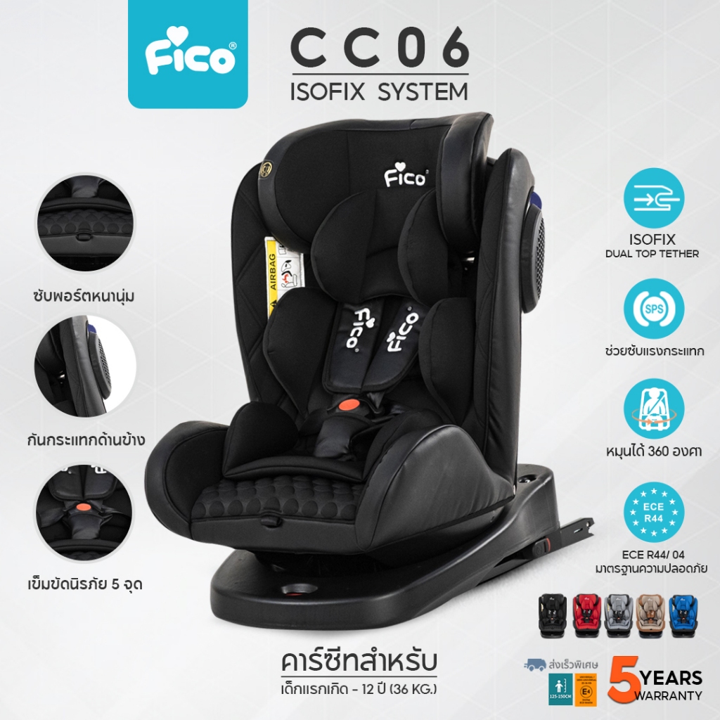 สีใหม่ !!! คาร์ซีทหมุนได้ Fico รุ่น CC06 ซื้อครั้งเดียวจบใช้ยาวๆ 12 ปี