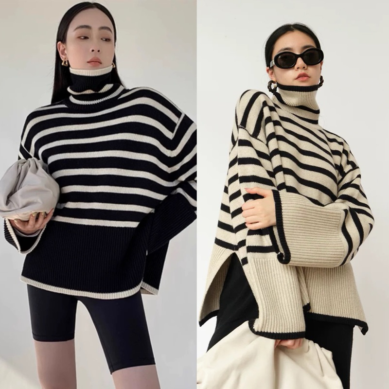 เสื้อไหมพรมคอเต่า กันหนาวแขนยาว ทรง Oversize
