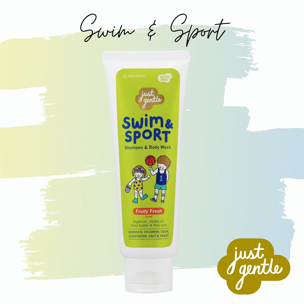 Just Gentle เจลสระผม & อาบน้ำ หลังเล่นกีฬา สำหรับเด็ก Swim & Sports Shampoo & Body Wash - Fruity Fresh (45 ml / 180 ml)
