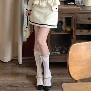 ถุงเท้าลูกไม้ ระบายอากาศ ยืดได้ดี ลายโบวี่ โลลิต้า ถุงเท้าข้อยาว ข้อกลาง No.94