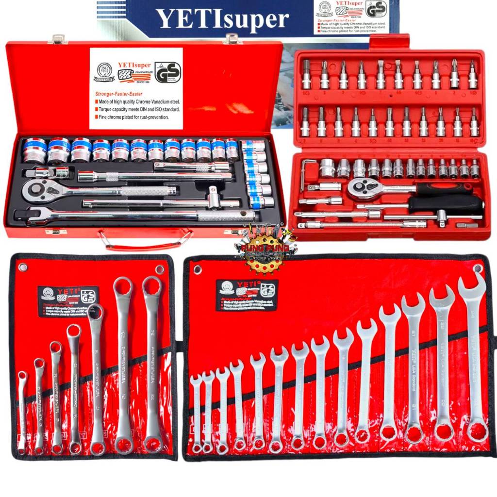 YETI ชุดบล็อก 24 ชิ้น+YETI ประแจแหวนข้างปากตาย+YETI แหวน 2 ข้าง+ชุดบล็อก 2หุน 46 ชิ้น ได้ 4 อย่าง คุณภาพเยอรมนี (ของแท้!