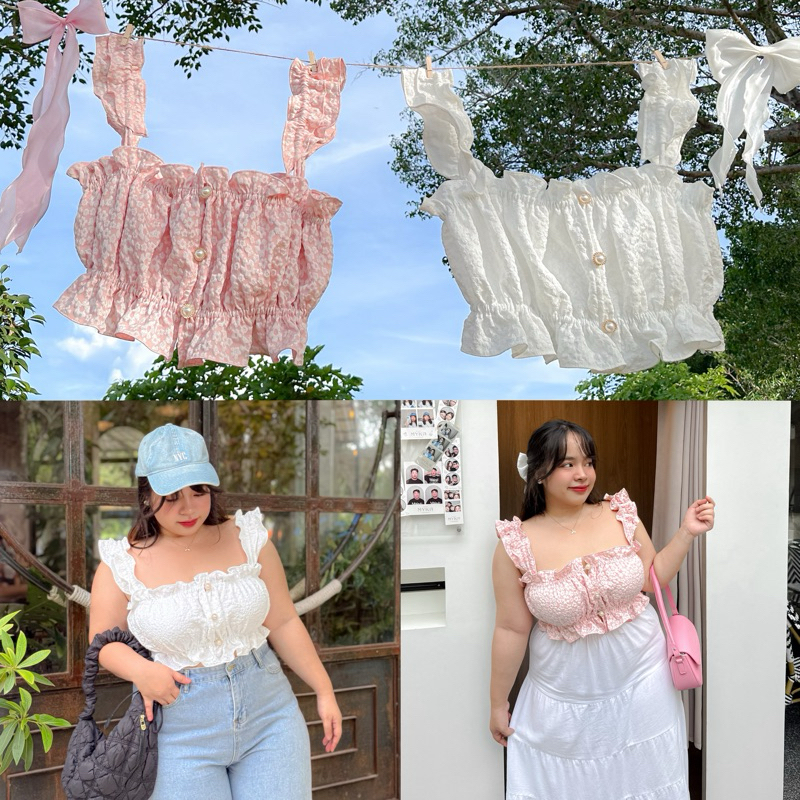 vdo ลด200 เสื้อครอปผ้าลายดอก Sakura Cami อก32-40“
