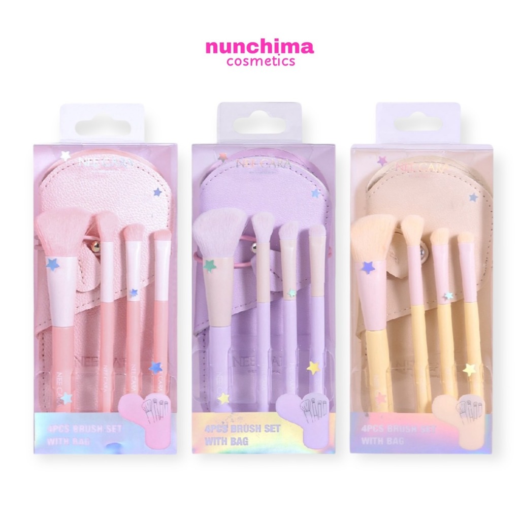 N358 NEE CARA PASTELS BRUSH SET WITH BAG นีคาร่า พาสเทล บรัช เซต ชุดแปรงแต่งหน้าสีพาสเทล 4 ชิ้น พร้อมกระเป๋า