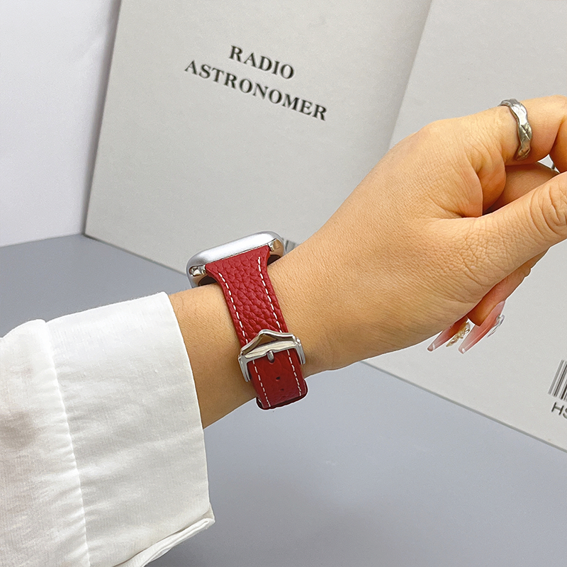 สายหนังใหม่ iWatch 10 9 8 7 6 5 4 SE 3 2 1 สีทึบการจับคู่สีสาย ultra 49mm46mm45mm44mm42mm40mm41mm38mm