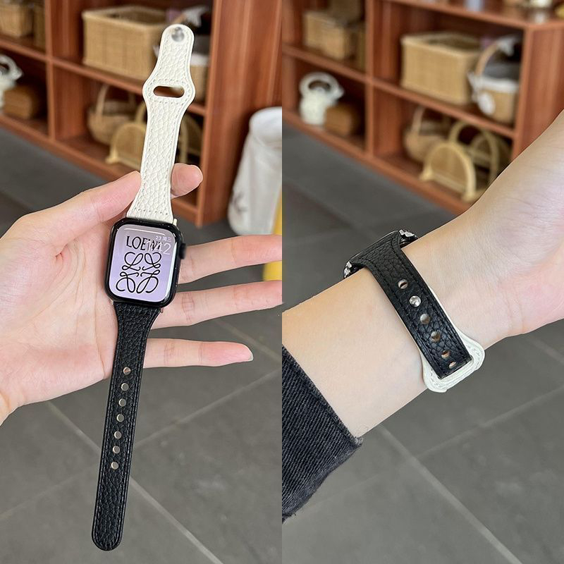 เล็บเดี่ยวสีทึบสายนาฬิกาหนังเหมาะสำหรับ iwatch10 9 8 7 6 5 4 3 SE 2 1 ultra 49mm46mm45mm44mm42mm41mm40mm38mm