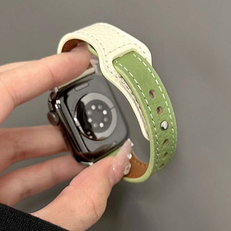 เล็บเดี่ยวสีทึบสายนาฬิกาหนังเหมาะสำหรับ iwatch10 9 8 7 6 5 4 3 SE 2 1 ultra 49mm46mm45mm44mm42mm41mm40mm38mm