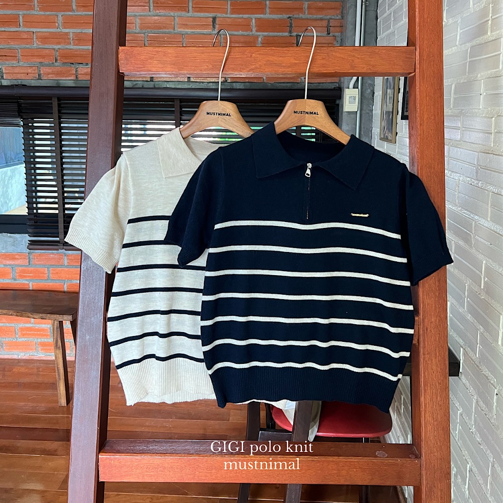 (พร้อมส่ง) | MUSTNIMAL | GIGI polo knit top เสื้อโปโลลายทาง