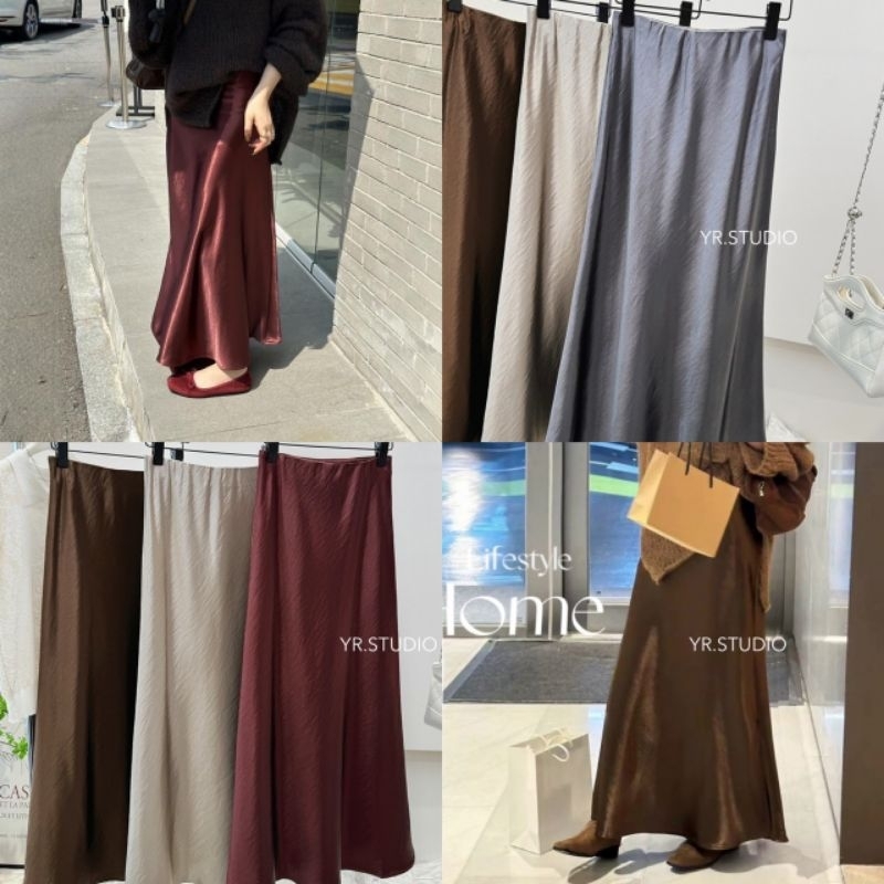 FEYA MAXI SKIRT กระโปรงซาตินเนื้อหนาอย่างดี ผ้าพรีเมียมเเต่งซ่อนซิปข้าง เอวขอบยางยืด ผ้าซาตินทิ้งตัว