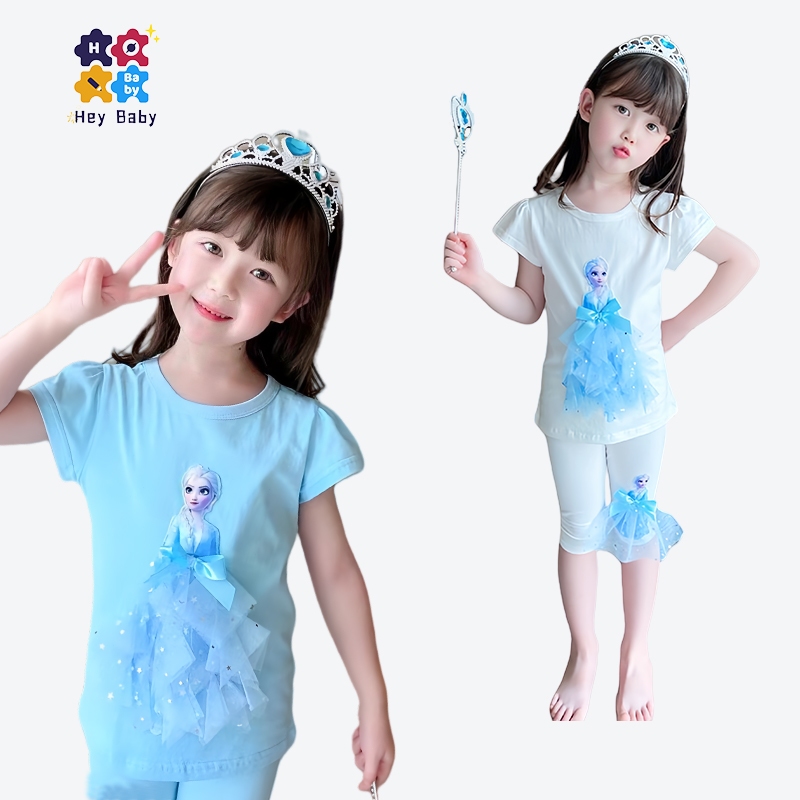 1-9 ปี ชุดนอน เสื้อแขนยาว ลายเจ้าหญิงเอลซ่า โฟรเซ่น และกางเกง สําหรับเด็กผู้หญิง