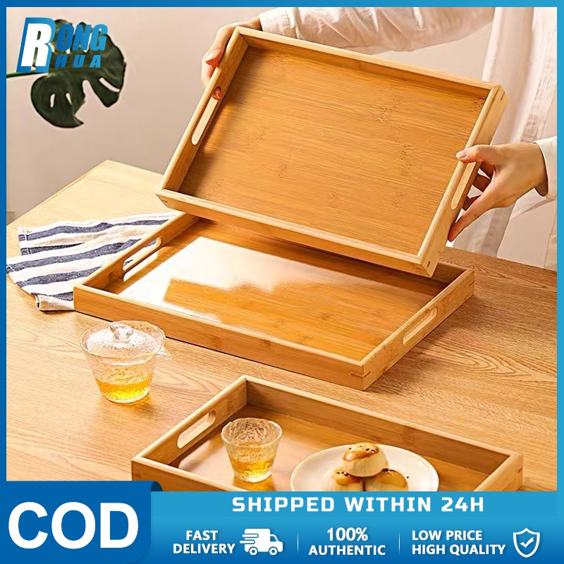 Wooden Tray ไม้ยางพารา ถาดเสริฟ ถาดไม้ จานไม้ ถาดไม้ไผ่ ถาดไม้ไผ่ ทรงสี่เหลี่ยมผืนผ้า จานขนมหวาน จานชาม ไม้ไผ่ ถาดBamboo