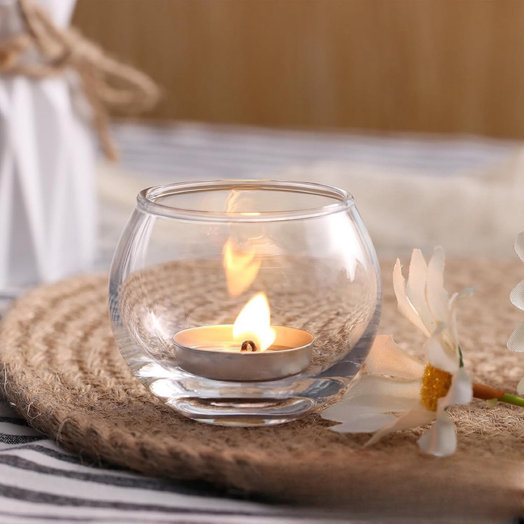 OurHome [พร้อมส่ง] เชิงเทียนแก้วทรงกลม Spherical glass candlestick holder เชิงเทียนอาหารค่ำใต้แสงเทียนการถ่ายภาพอุปกรณ์