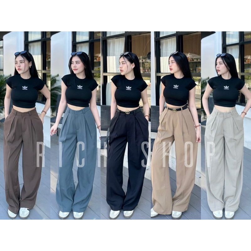 Basic Pants Lilly  🦋 กางเกงทรงกระบอกใหญ่ เอวสูง (รุ่นจีบหน้า) (ผ้าลิลลี่) Everylook 🌷