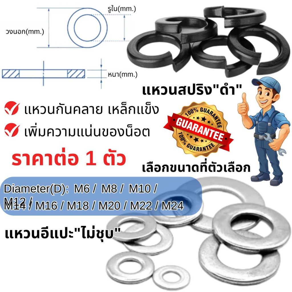 แหวนอีแปะ แหวนรอง M6-M24 แหวนสปริง แหวนกันคลาย ดำ เหล็กแข็ง สำหรับ รองน็อต หรืออื่นๆ น๊อต สกรู น็อต อะไหล่ ช่าง ABP
