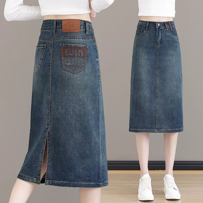 เอวสูง กระโปรงยีนส์ กระโปรงครึ่งตัว ผ้ายืด เผยผอม เหมาะกับหุ่นทรงลูกแพร์