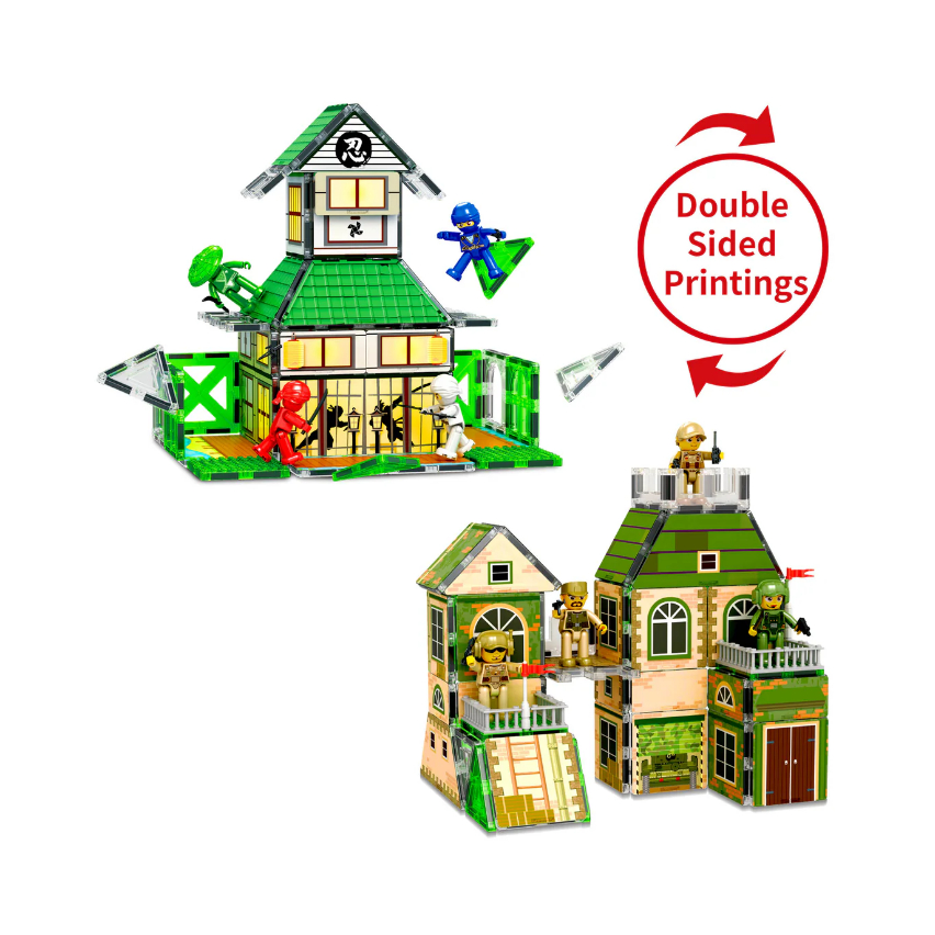 Picasso Tiles 102 Pc Interchangeable Ninja & Troop Combat Force Magnetic Tile Set