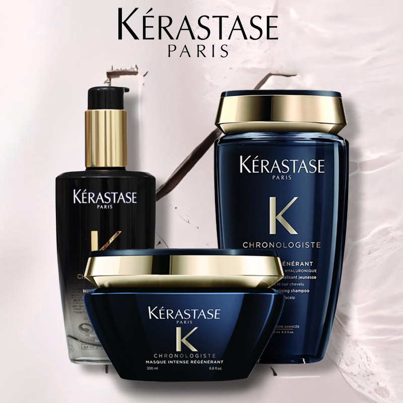 KERASTASE Chronologiste Combo ชุดแชมพู 250มล + มาส์ก 200มล + น้ำมันหอมระเหยสำหรับผม 100มล สำหรับทุกสภาพเส้นผม