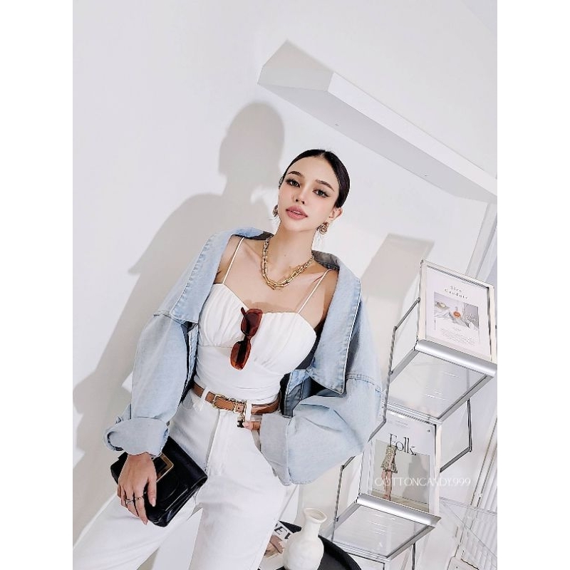 #COTTON CANDY สายเดี่ยวผ้าจับเดฟ New.Anna top