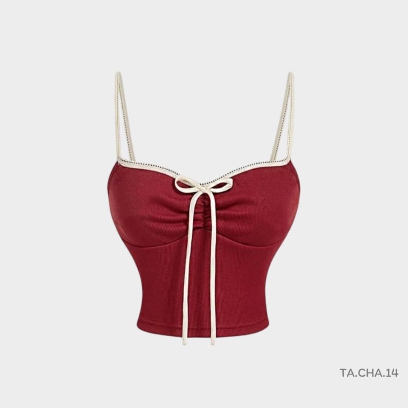 เสื้อสา​ยเดี่ยว​ แต่งโบว์​ด้านหน้า​ สีแดง