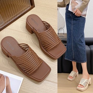 D88 รองเท้าแตะแบบสวม เสริมส้นหนา 4.5 ซม. มี 3 สี