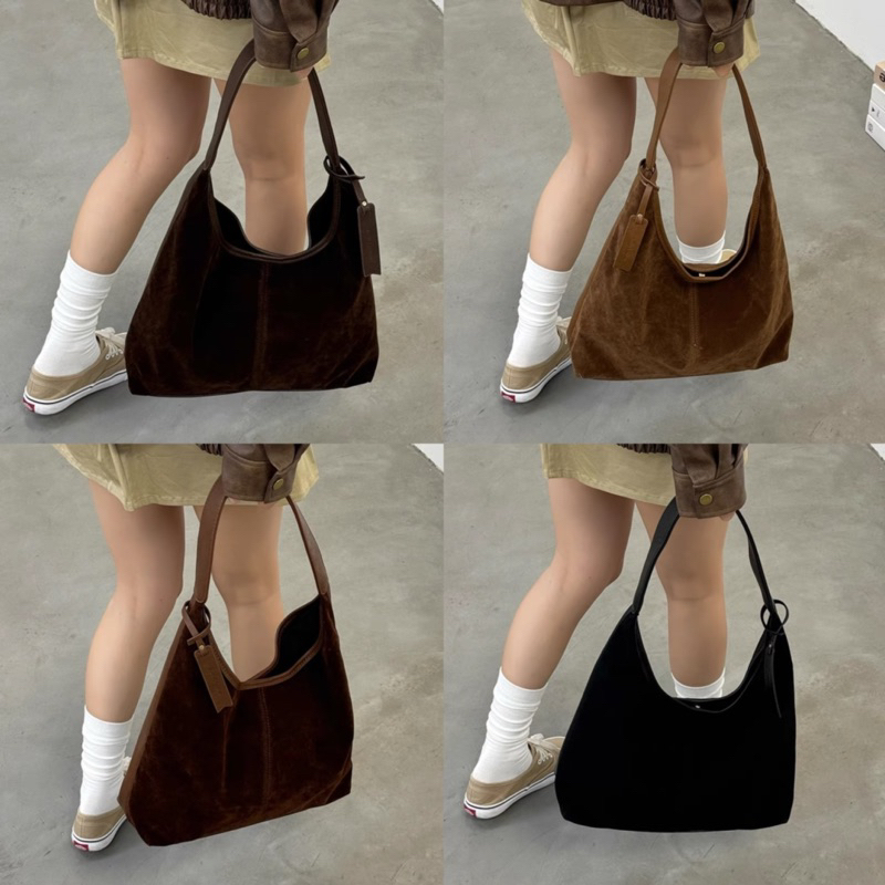 #พร้อมส่ง กระเป๋าผ้ากำมะหยี่+หนัง 2in1