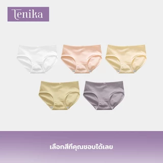 TENIKA กางเกงในผู้หญิง ฝ้าย เอวกลาง สีทึบ ผ้านิ่มใส่สบาย ระบายอากาศได้ดี Panties กางเกงในไร้ขอบ