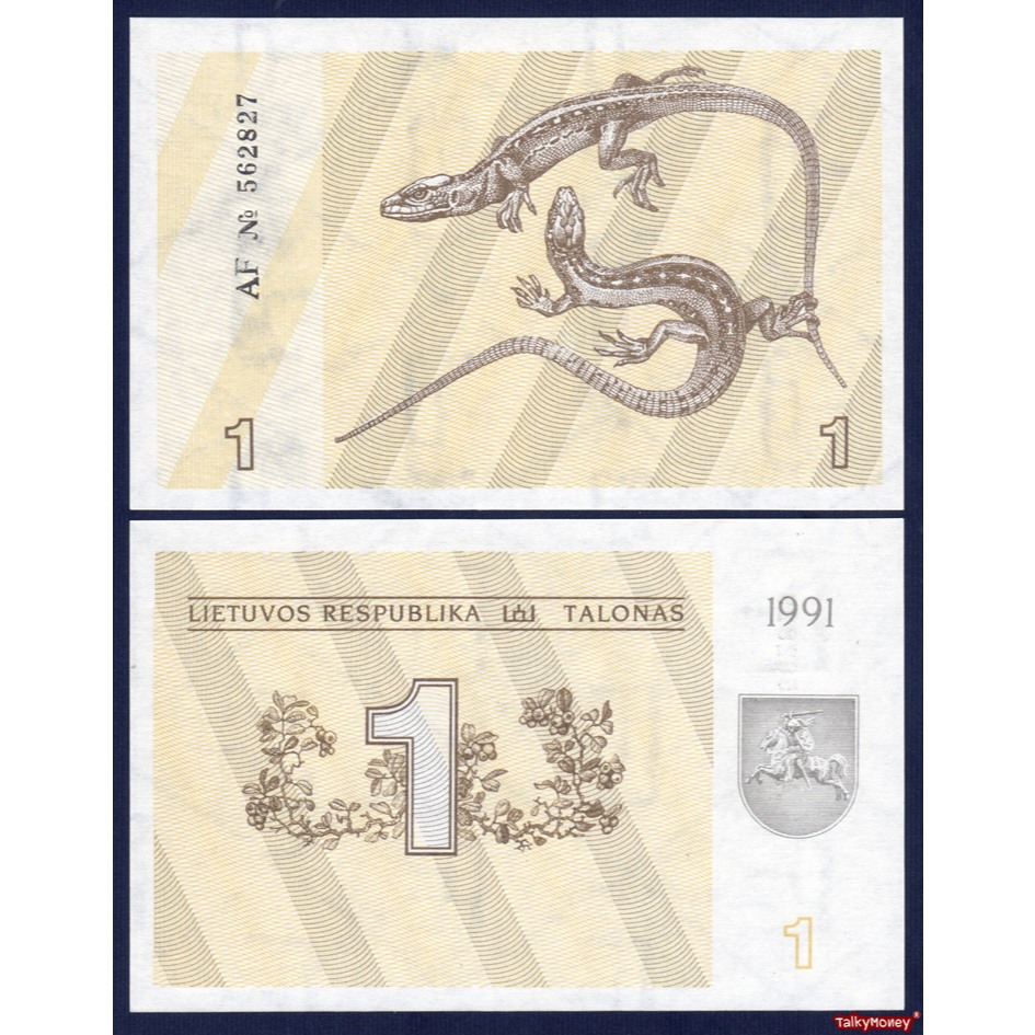 ธนบัตร ลิทัวเนีย Lithuania 1 ทาโลนาส ปี 1991 P-32A สภาพใหม่เอี่ยม 100% UNC สำหรับสะสมและที่ระลึก