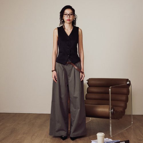 Harbor Widely Pants กางเกงขายาว ทรงกระบอก สีเขียวควันบุหรี่