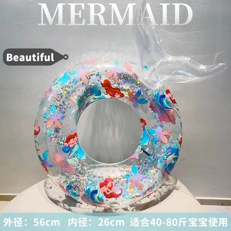 ห่วงยางเป่าลม PVC ประดับเลื่อม รูปนางเงือก เหมาะกับว่ายน้ําใต้วงแขน สําหรับเด็กผู้หญิง