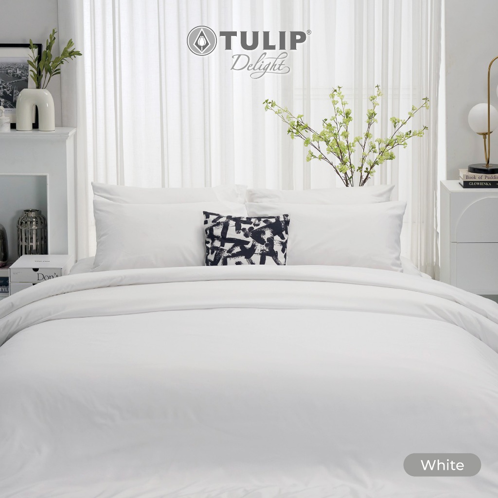 TULIP รุ่นTULIP Delight สีขาว DL White สีพื้น สีขาว ชุดเครื่องนอน ผ้าปูที่นอน ผ้าห่มนวม ราคา ถูกที่สุด ดีลบีเคเค แกลเลอรีภาพที่ 4