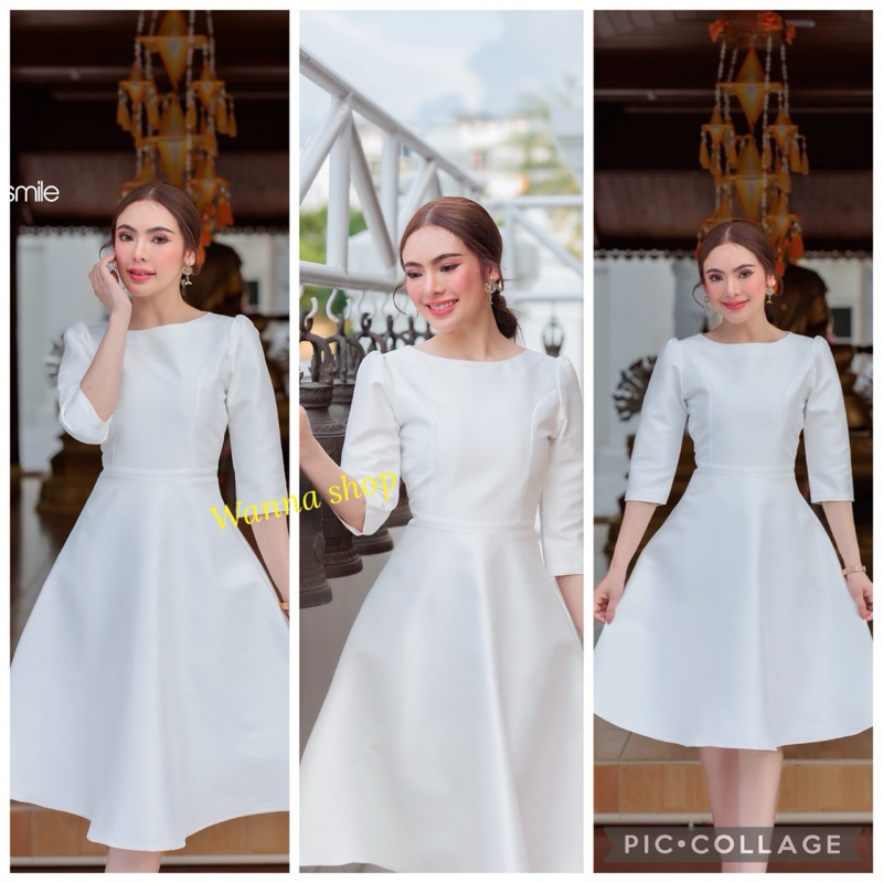 เดรสผ้าไทยสีดำ/สีขาวล้วน/สีเหลือง ผ้าทอลายพรีเมี่ยม ลายเทียนหยด คอปืน แขนศอก พร้อมส่ง - รูปที่ 2