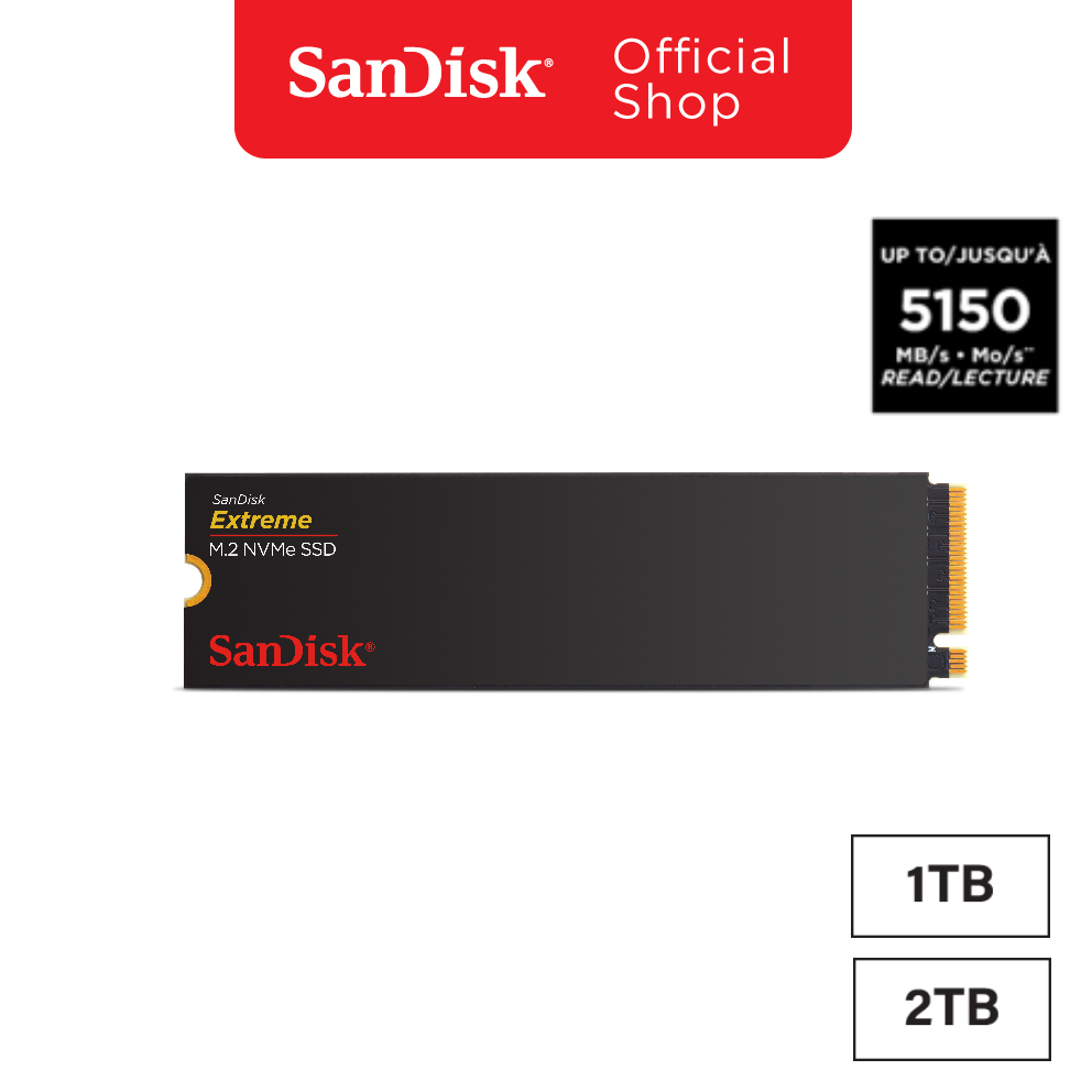 SanDisk Extreme NVMe SSD, (SDSSDX3N), PCIe Gen 4.0, M.2 2280-S3-M, Speeds up to SR5150MB/s, SW4900MB/s