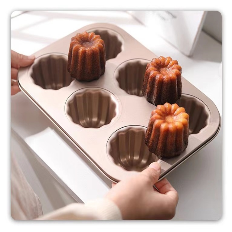 พิมพ์คาเนเล่ ถาดอบคาเนเล่ พิมพ์อบขนม Canele 6/9/12 ช่อง สีทองเคลือบเทฟร่อน (NON-STICK)