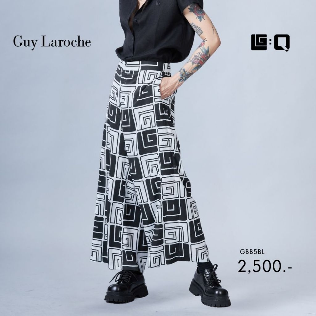 Guy Laroche กางเกงผู้ชายขากว้าง สีดำขาว GBB5BL-Unisex