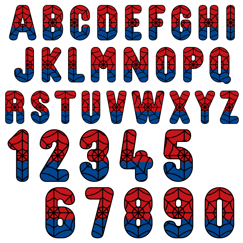ตัวรีดติดเสื้ออักษร F.39  A - Z และตัวเลข ฟ้อนต์สไปร์เดอร์แมน นำ้เงินแดง t รีดง่ายรีดติดง่าย