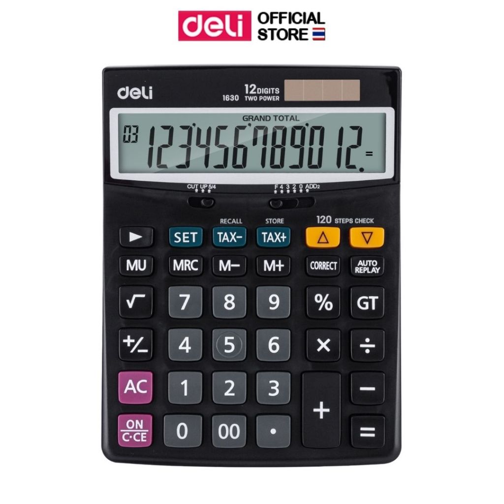 เครื่องคิดเลขตั้งโต๊ะขนาดใหญ่ มีระบบย้อนกลับถึง 120 ครั้ง Deli เครื่องคิดเลข จอใหญ่ รับประกัน 3ปี อุปกรณ์สำนักงาน