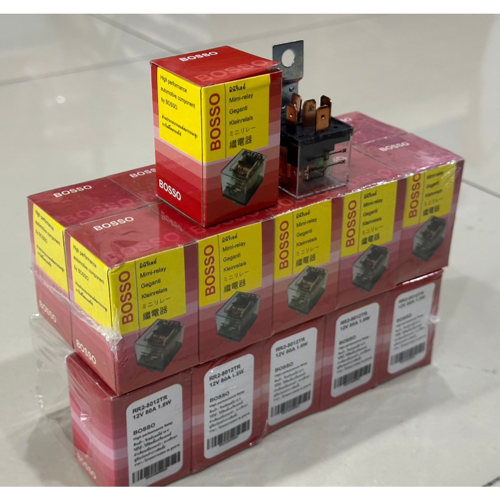 รีเลย์ 2 หน้า Relay BOSSO RR2-8012TR -12V 2 หน้า 5ขา 80A 1.8W แบบใส