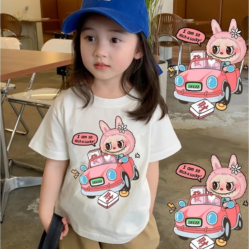 Yout-children เด็ก เสื้อยืดลาบูบู แขนสั้น tops คุณภาพดี ผ้าฝ้าย ลายพิมพ์การ์ตูนน่ารัก พอดี เด็กผู้ชายเด็กผู้หญิง สไตล์เ