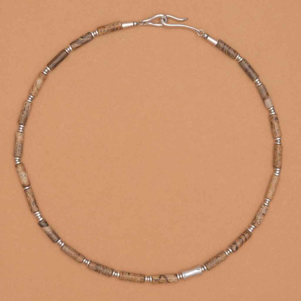 BROWN RHODIUM ELONGATED BEAD NECKLACE