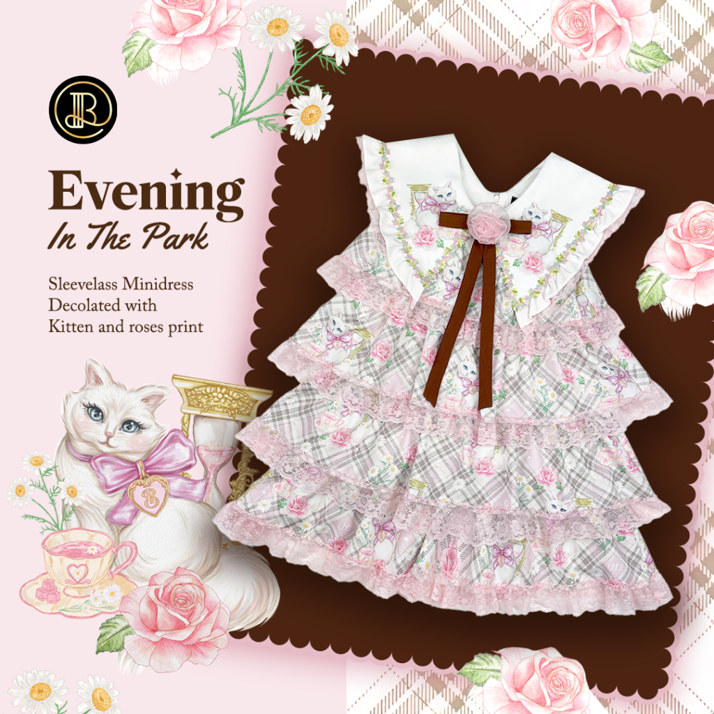 BS25 BLT SPECIAL COLLECTION มินิเดรสขนมชั้นลายน้องแมวโซเฟีย ใส่เที่ยวคาเฟ่