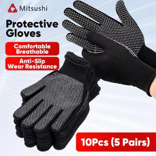 Mitsushi ถุงมือ 5/10ชิ้นถุงมือกันการลื่น ไถลถุงมือก่อสร้างความปลอดภัย