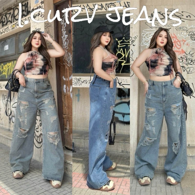 I.CURV JEANS กางเกงยีนส์ขากระบอกใหญ่ โคตรเท่ห์!! เอวสูงปรี๊ดดด ดีเทลขาดๆ แฟชั่นงานสวยมาก มีสไตล์สุดๆ