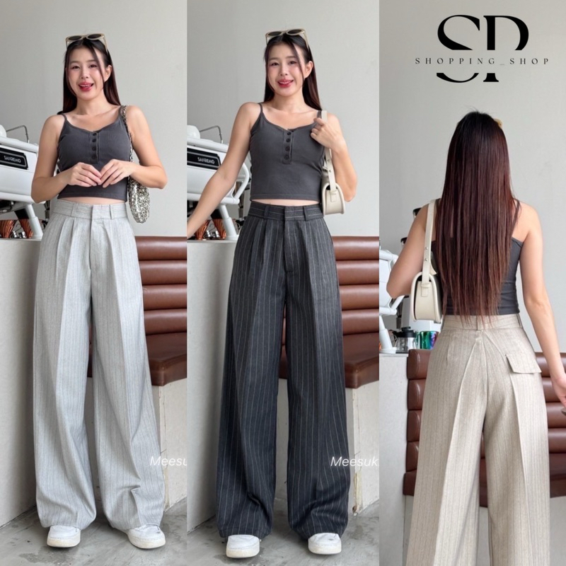 กางเกงมีหูผ้าริ้วโซดากระเป๋าหลอกหลังSP