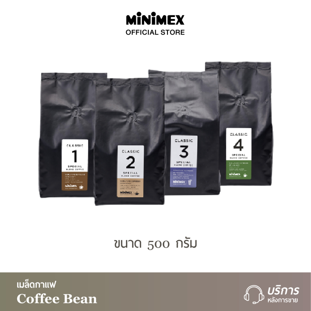 [มี 4 สูตร] Minimex เมล็ดกาแฟ Coffee Beans 500 g. (1 ถุง)