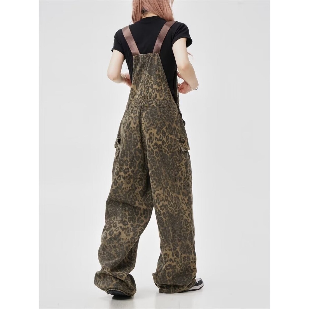 ชุดเอี๊ยมกางเกงยีนส์ยาวลายเสือ ทรงคาร์โก้ ผ้ายีนส์ไม่ยืด Size S-3XL ใส่ได้ทั้งผู้หญิงและผู้ชาย - รูปที่ 2