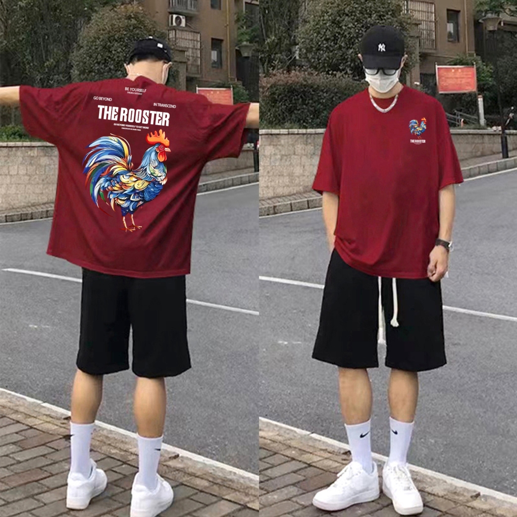 Y-T เสื้อยืดชาย คอกลม เสื้อยืดโอเวอร์ไซส์ สวมใส่สบาย เสื้อเชิ้ตผู้ชาย ผ้าฝ้าย 100% ผ้าคุณภาพสูง พิมพ์ "ไก่"